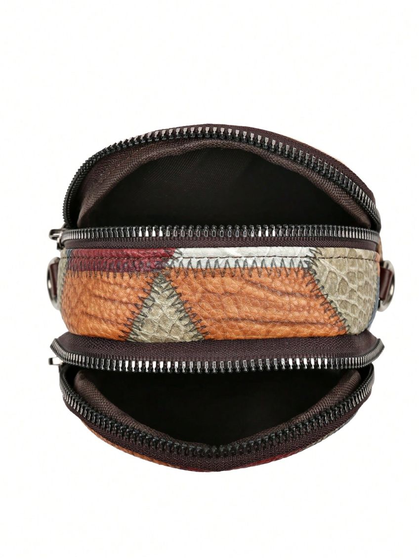 PU Phone Wallet Colorblock Stitching Detail Adjustable Strap