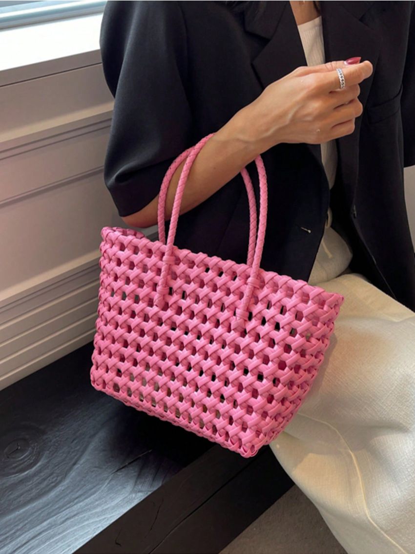 Hollow Out Design Top Handle Bag Double Handle, Clear Bag