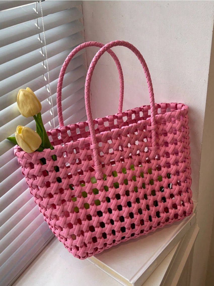 Hollow Out Design Top Handle Bag Double Handle, Clear Bag