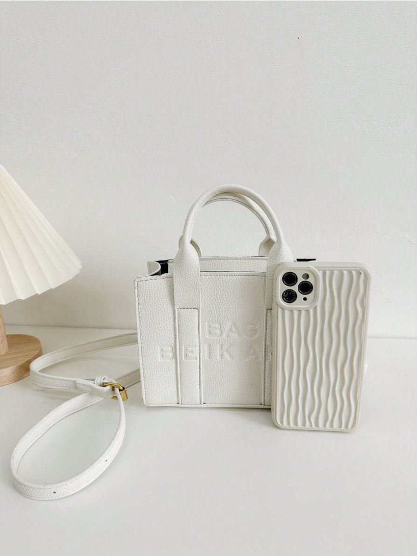 Mini Square Bag Litchi Embossed Double Handle