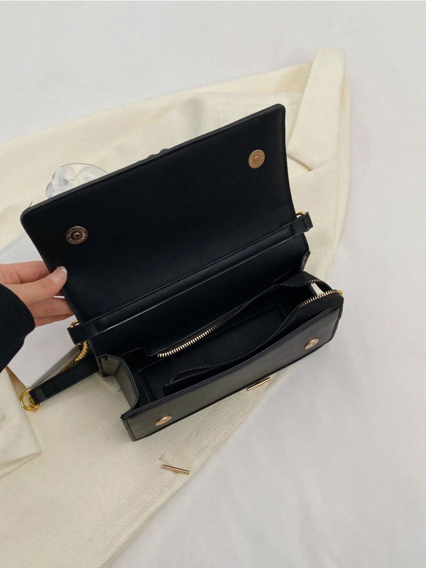 Beaded Decor Baguette Bag Medium Black