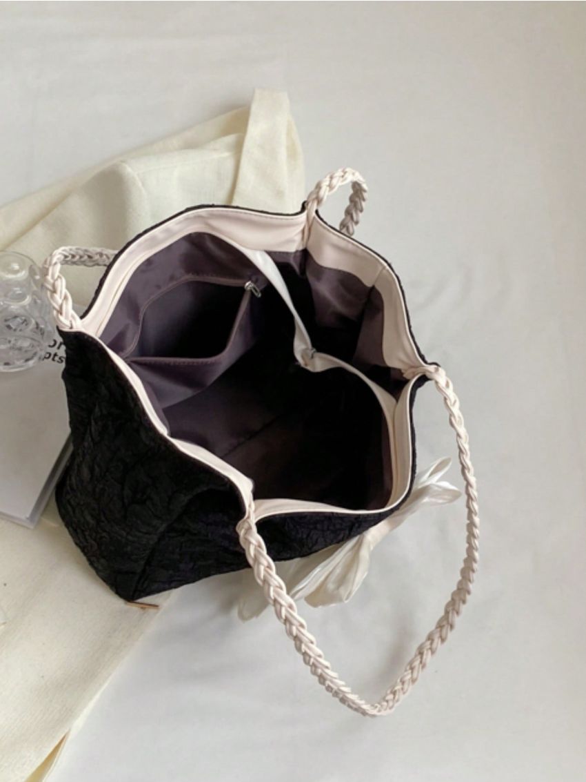 Medium Shoulder Tote Bag Ruched Detail Bow Decor