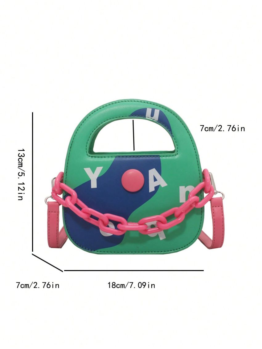 Mini Novelty Bag Colorblock Letter Graphic Button & Chain Decor