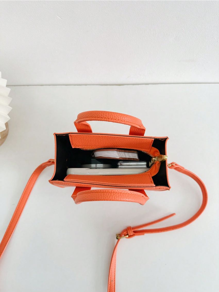 Mini Square Bag Letter Embossed Neon Orange Funky