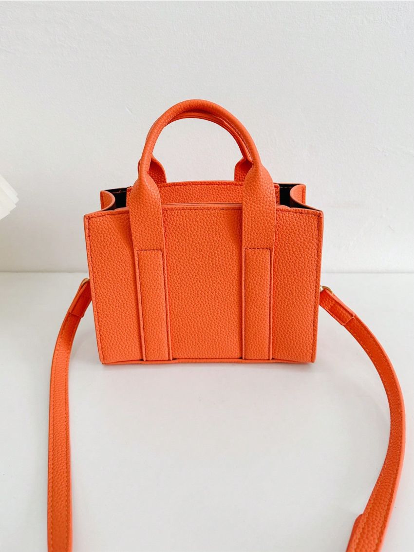 Mini Square Bag Letter Embossed Neon Orange Funky