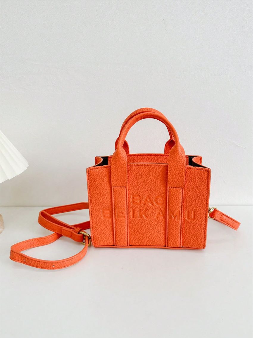 Mini Square Bag Letter Embossed Neon Orange Funky