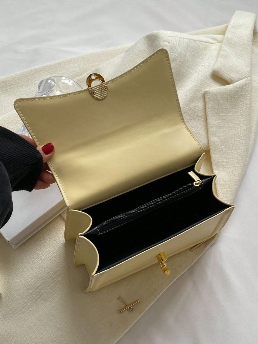 Mini Flap Square Bag Metal Decor Chain Strap