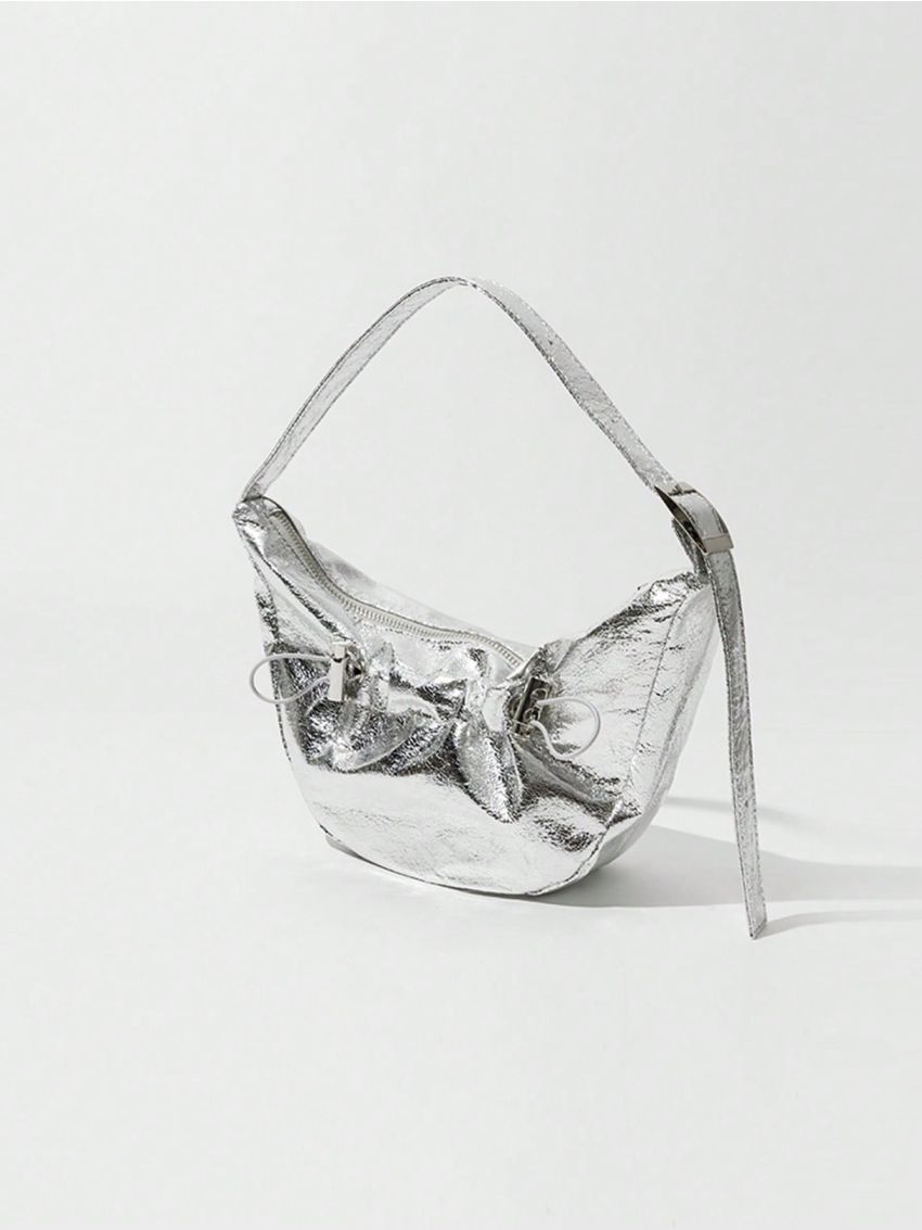 Medium Hobo Bag Drawstring Design Metallic Funky