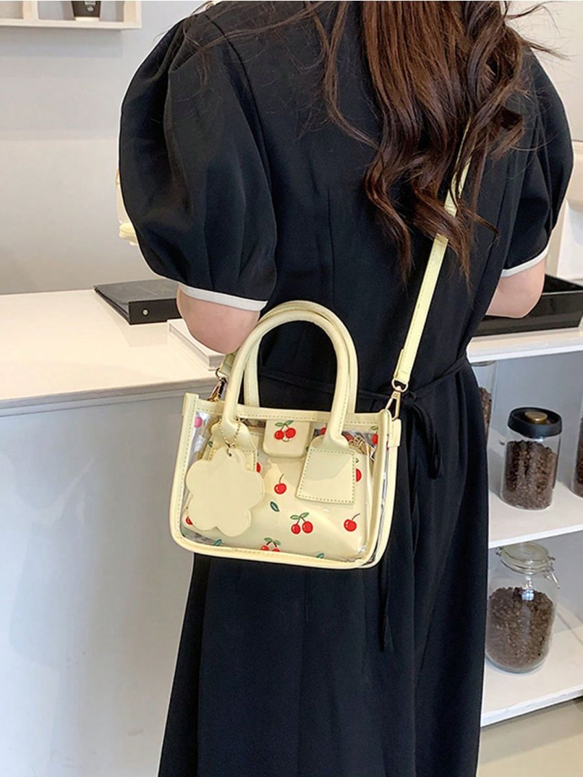 Mini Square Bag Clear Design With Cherry Print Square Bag Bag Charm Decor