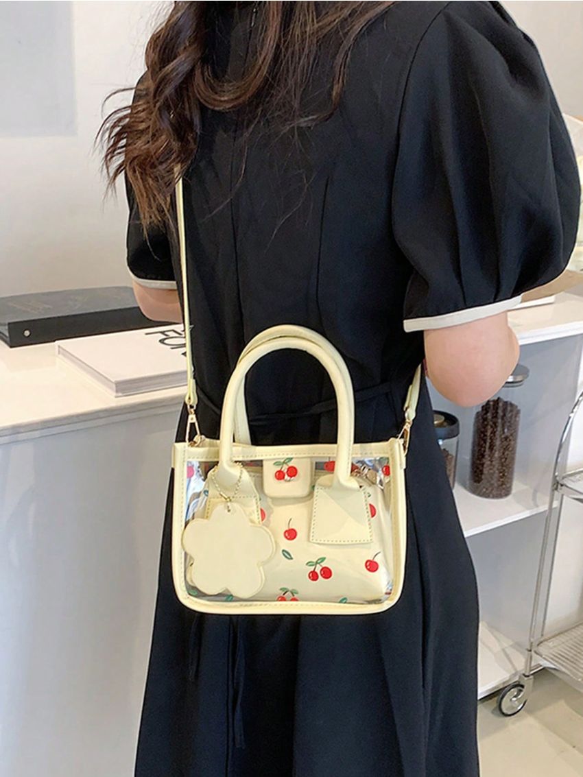 Mini Square Bag Clear Design With Cherry Print Square Bag Bag Charm Decor