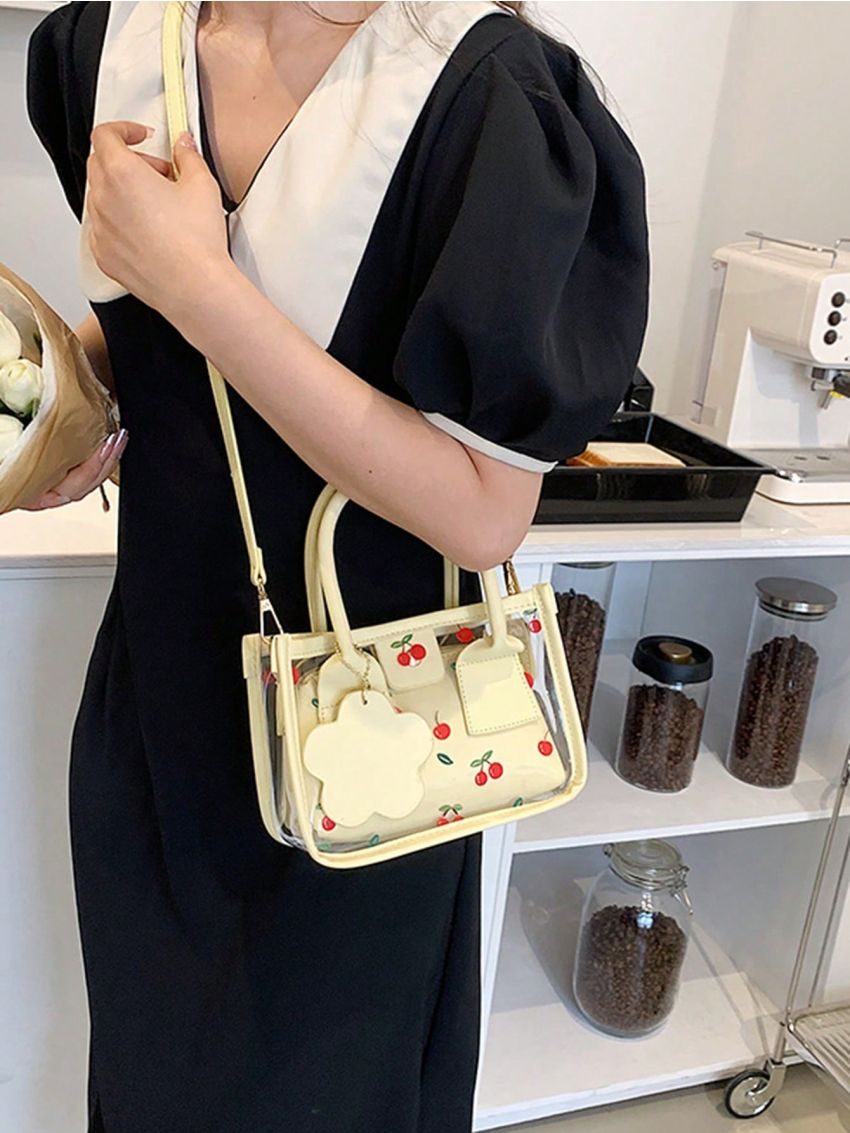 Mini Square Bag Clear Design With Cherry Print Square Bag Bag Charm Decor