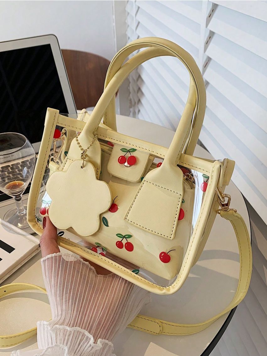 Mini Square Bag Clear Design With Cherry Print Square Bag Bag Charm Decor