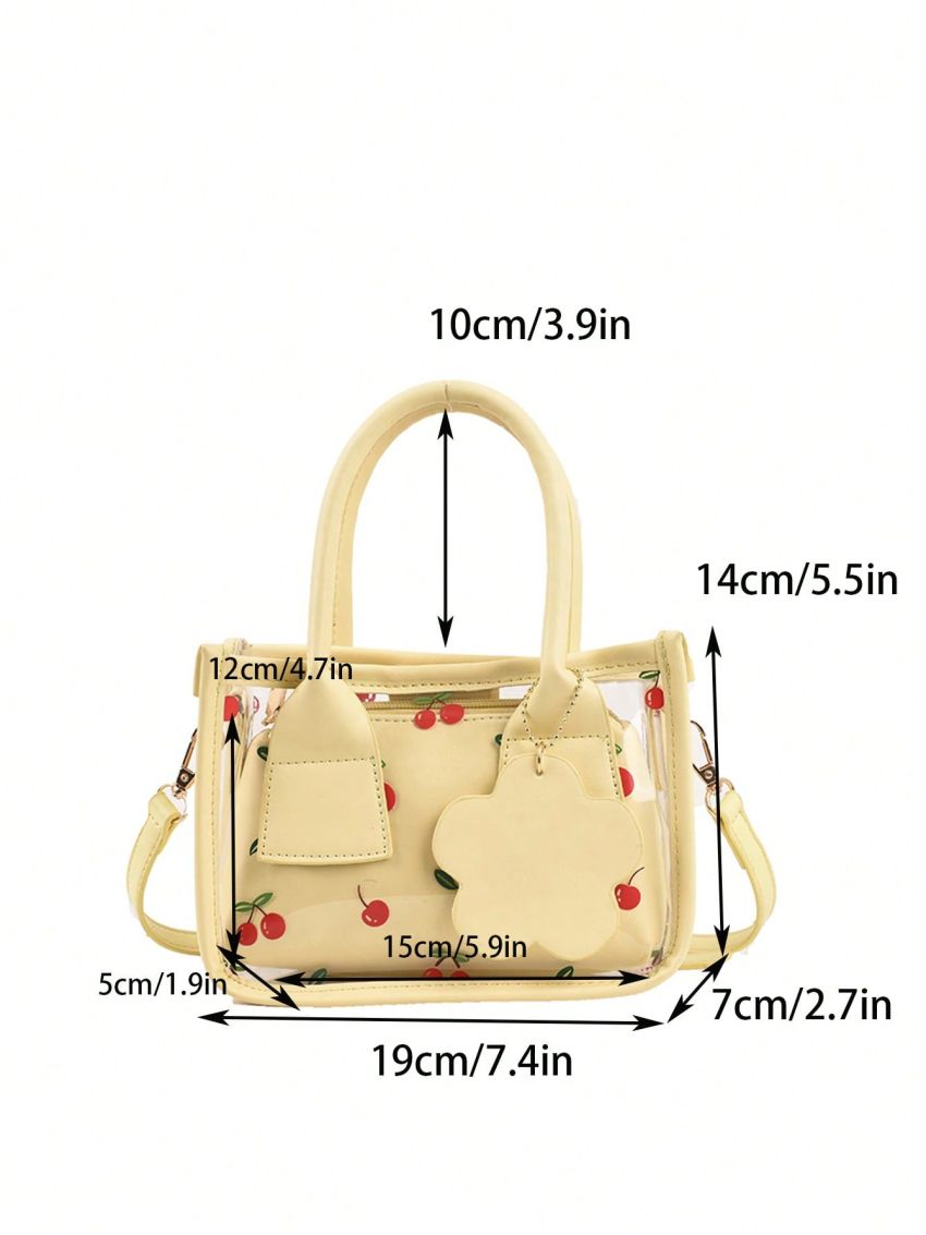 Mini Square Bag Clear Design With Cherry Print Square Bag Bag Charm Decor