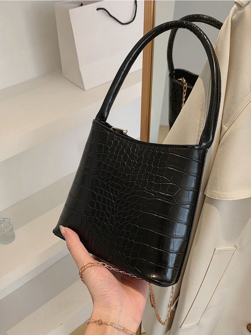 Mini Square Bag Crocodile Embossed Top Handle