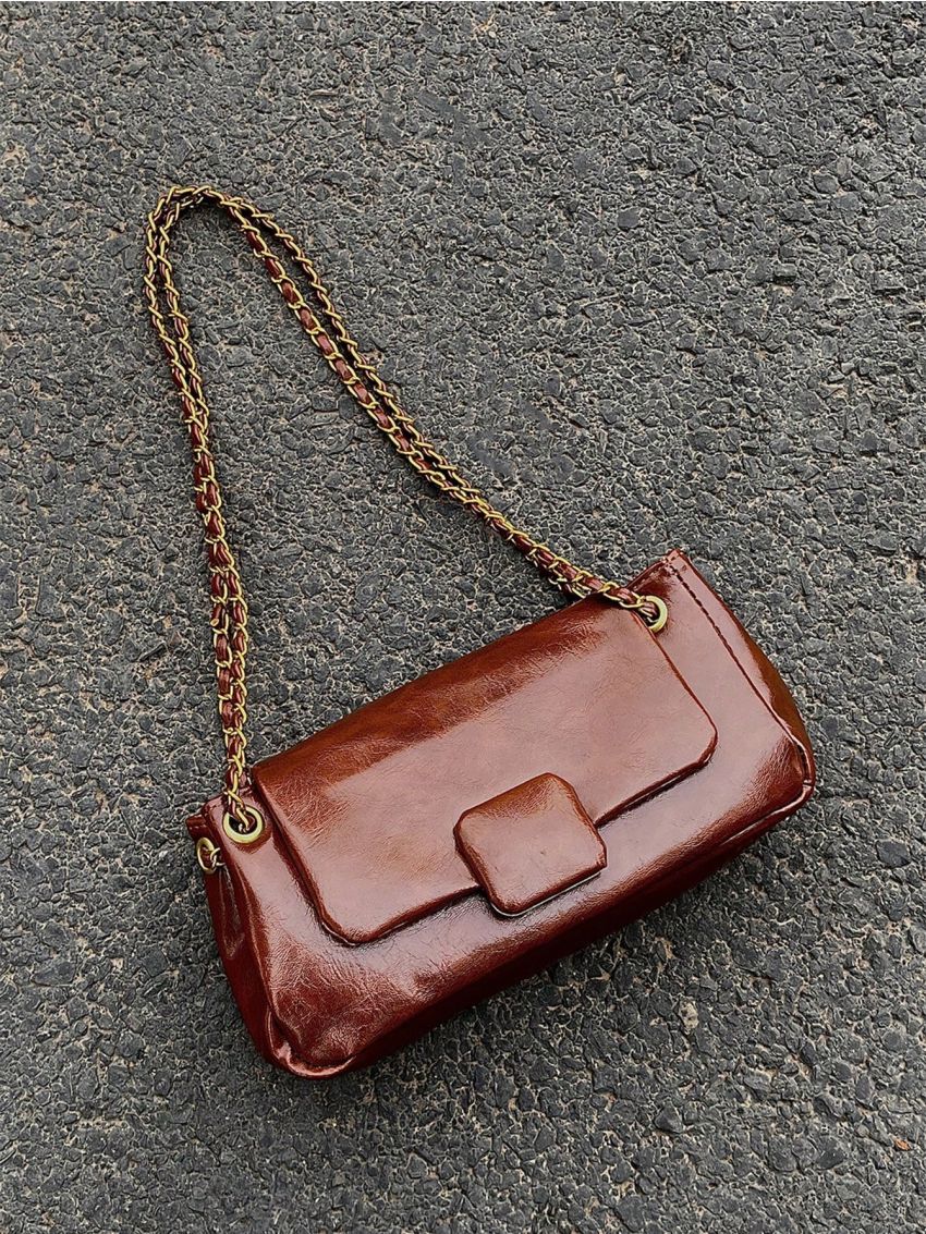 Small Shoulder Bag Solid Color Flap Chain Strap