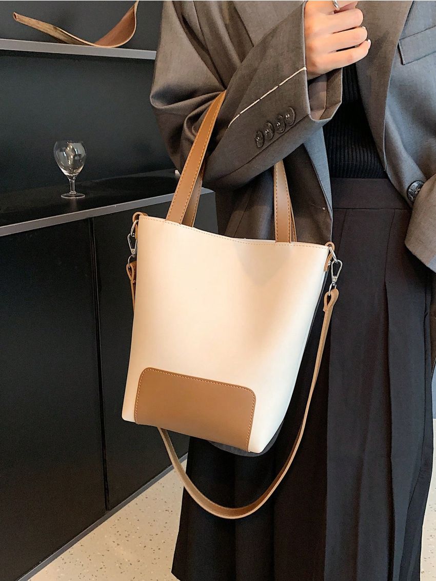 Medium Bucket Bag Two Tone Double Handle