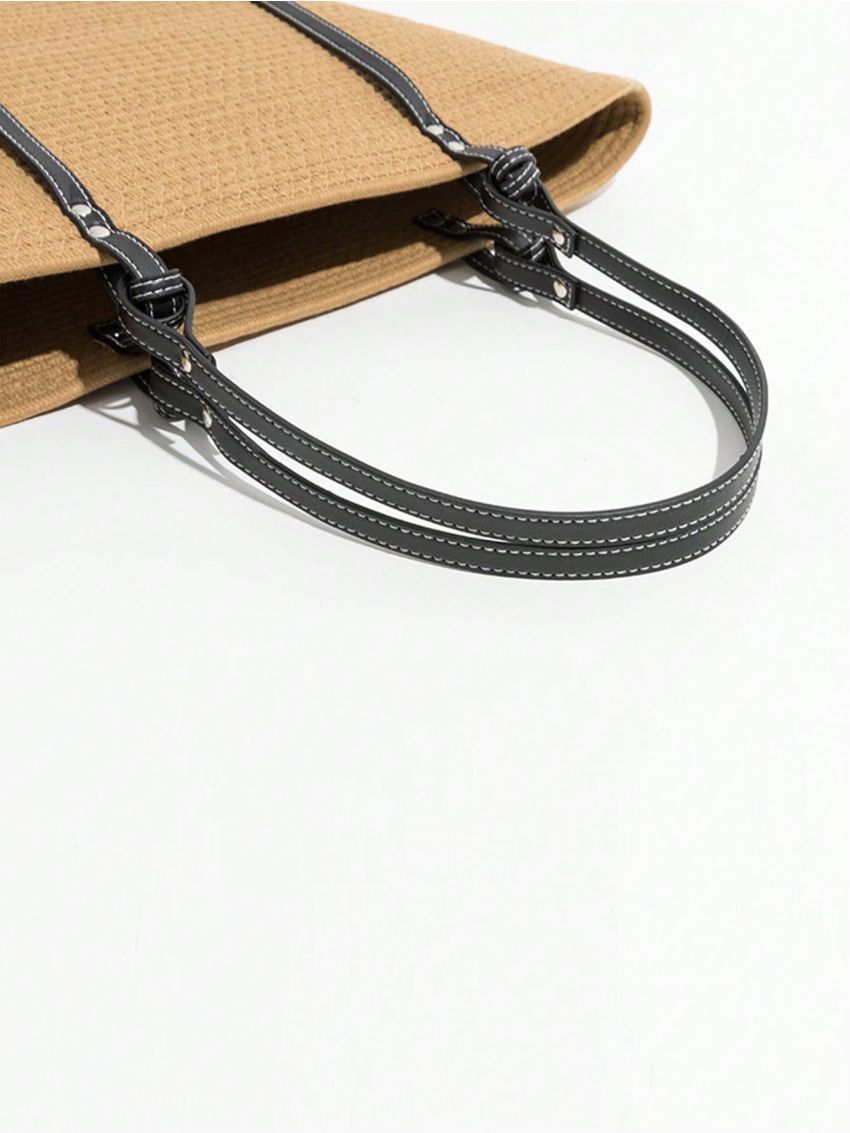 Khaki Crochet Bag Large Capacity Double Handle For Vacation