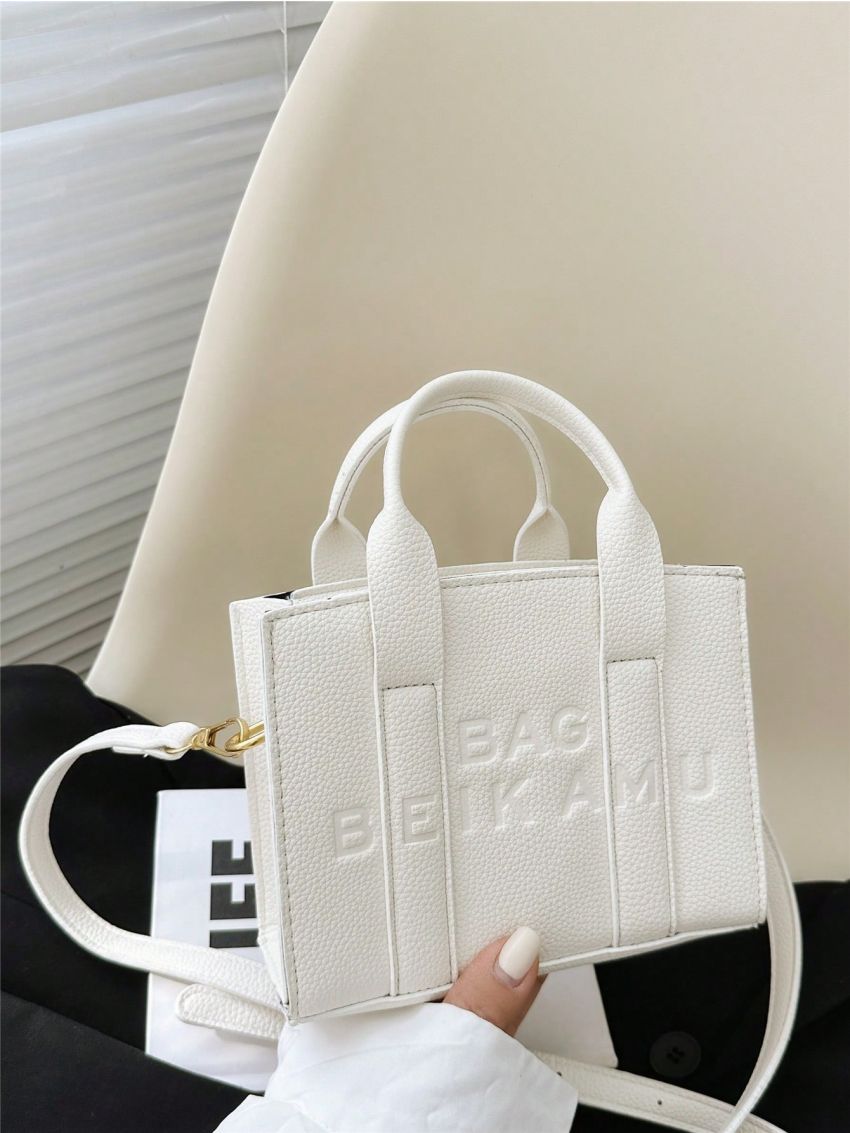 Mini Square Bag Litchi Embossed Double Handle