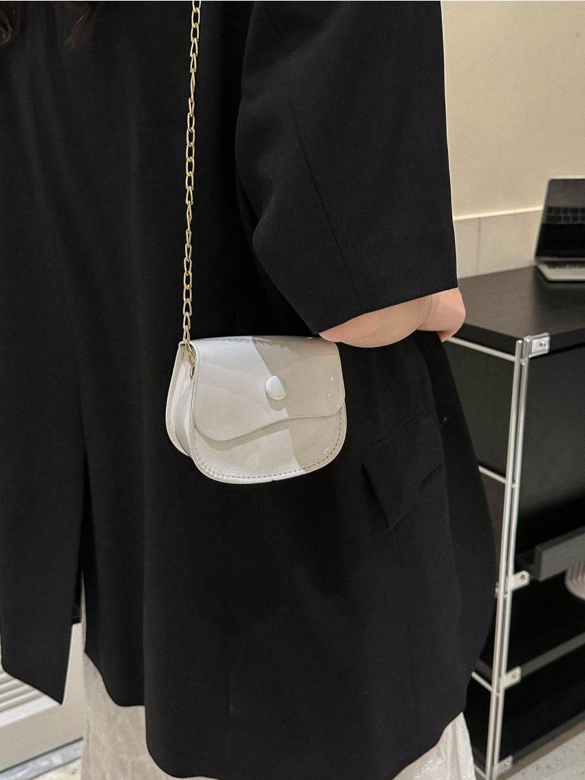 Mini Saddle Bag Beige Flap Chain Strap