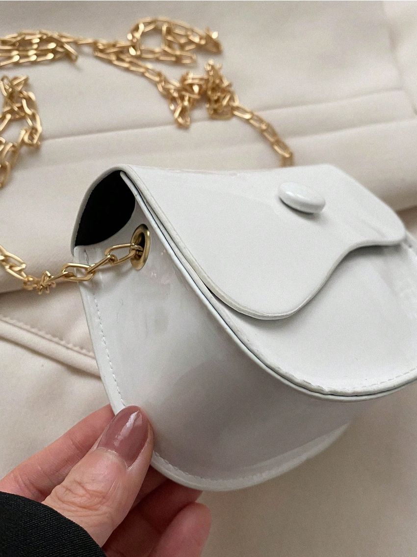 Mini Saddle Bag Beige Flap Chain Strap