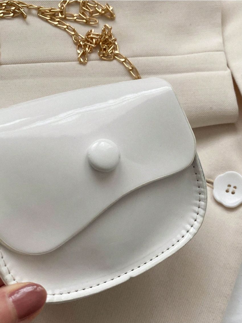 Mini Saddle Bag Beige Flap Chain Strap