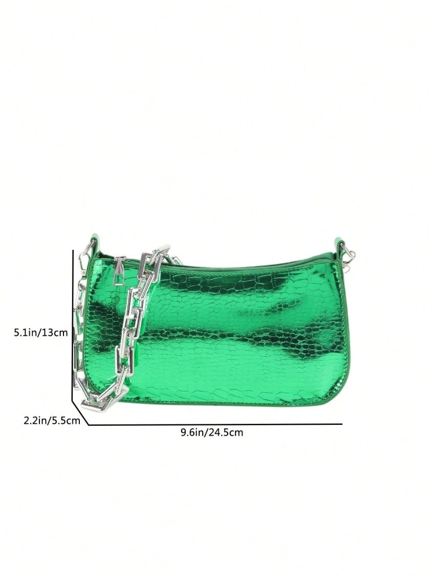Crocodile Embossed Hobo Bag Green Funky Chain Strap
