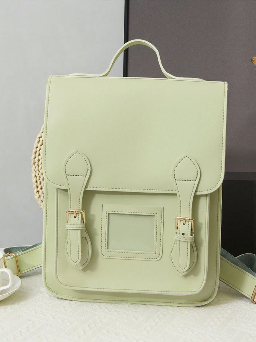 Medium Flap Backpack Buckle Decor Adjustable Strap For Daily