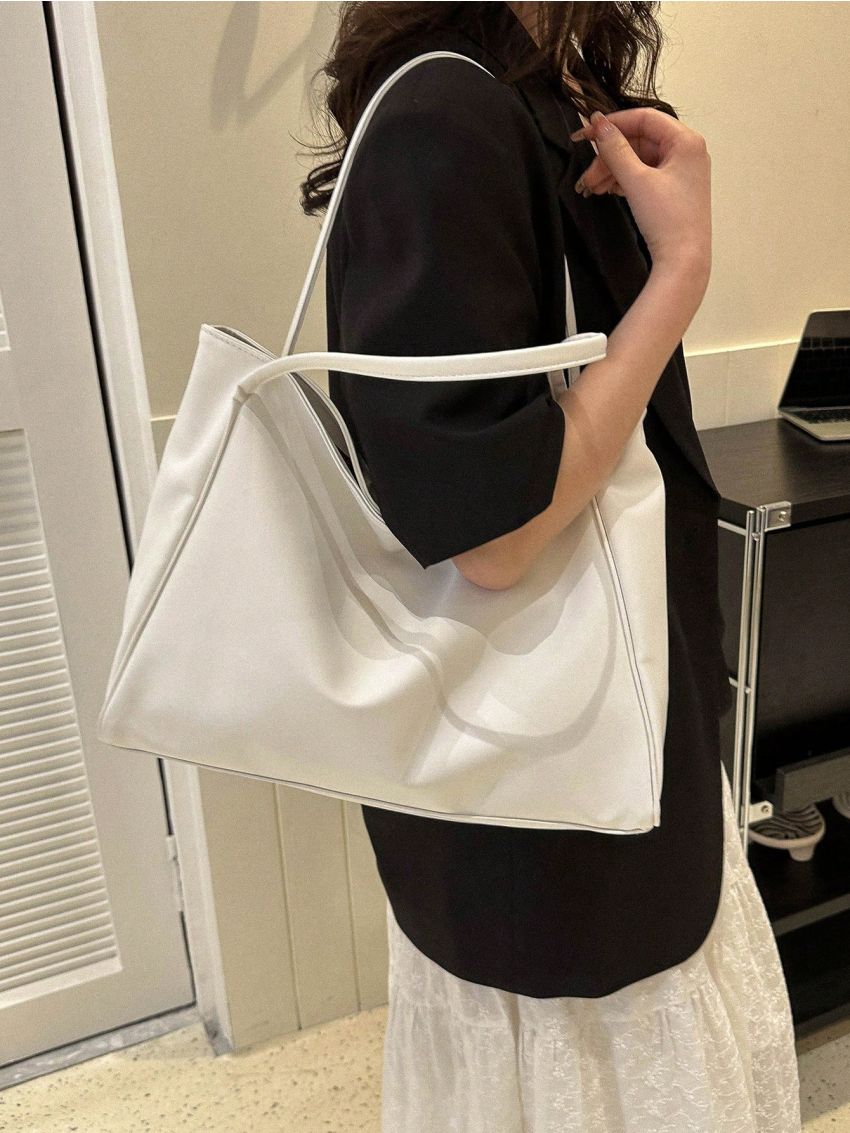 PU Shoulder Tote Bag Plain Double Handle