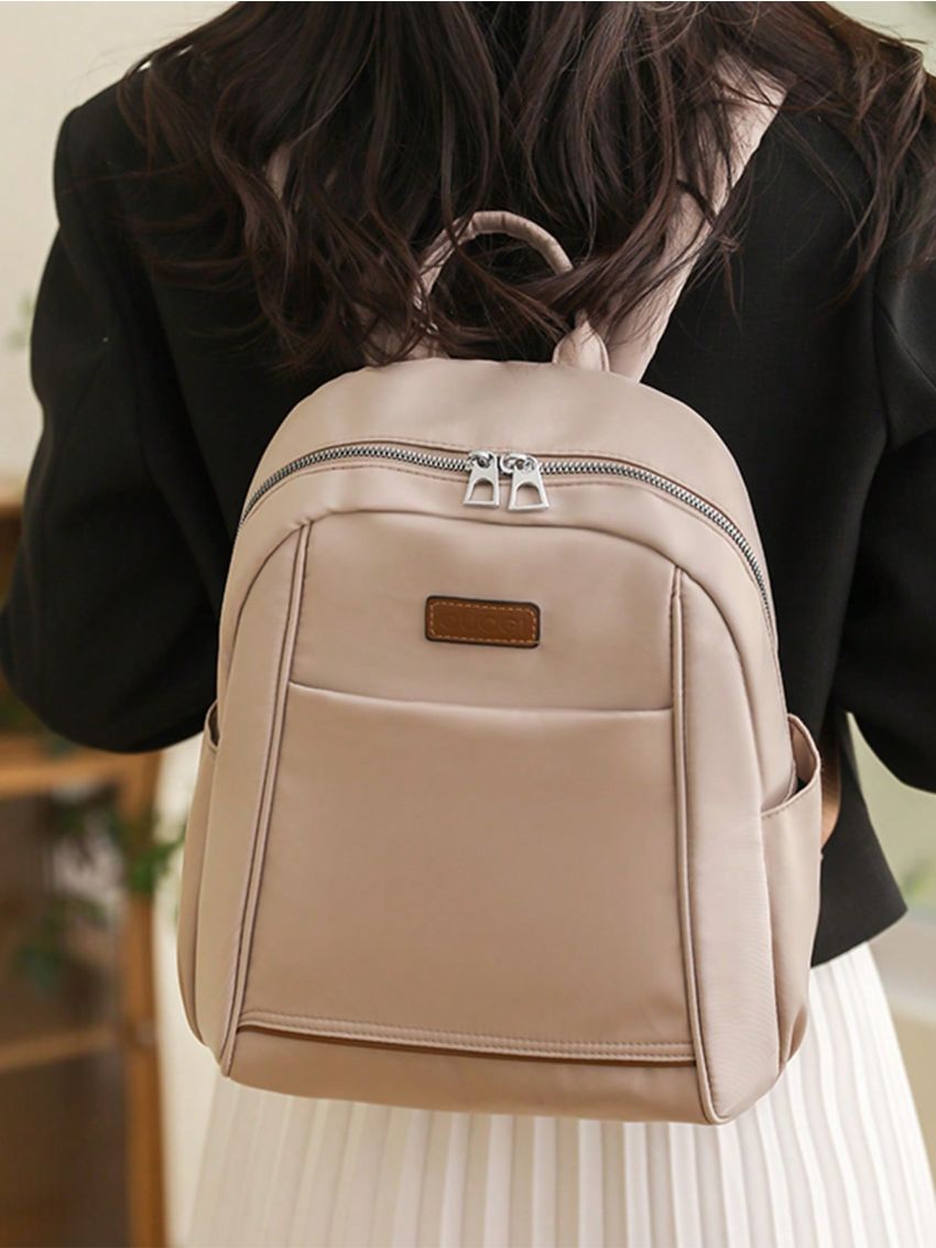 Letter Patch Decor Functional Backpack Zipper