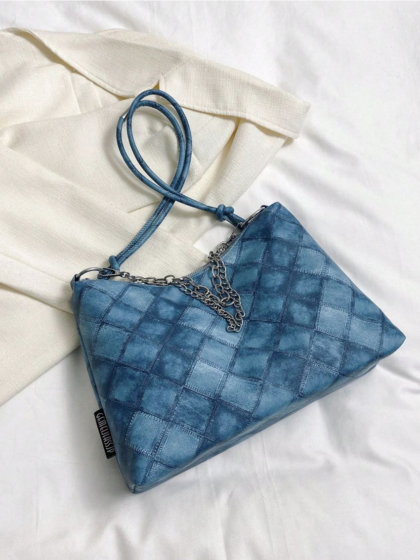 Medium Hobo Bag Colorblock Chain Decor