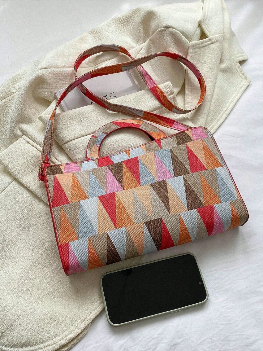Random Color Square Bag Geometric Pattern PU
