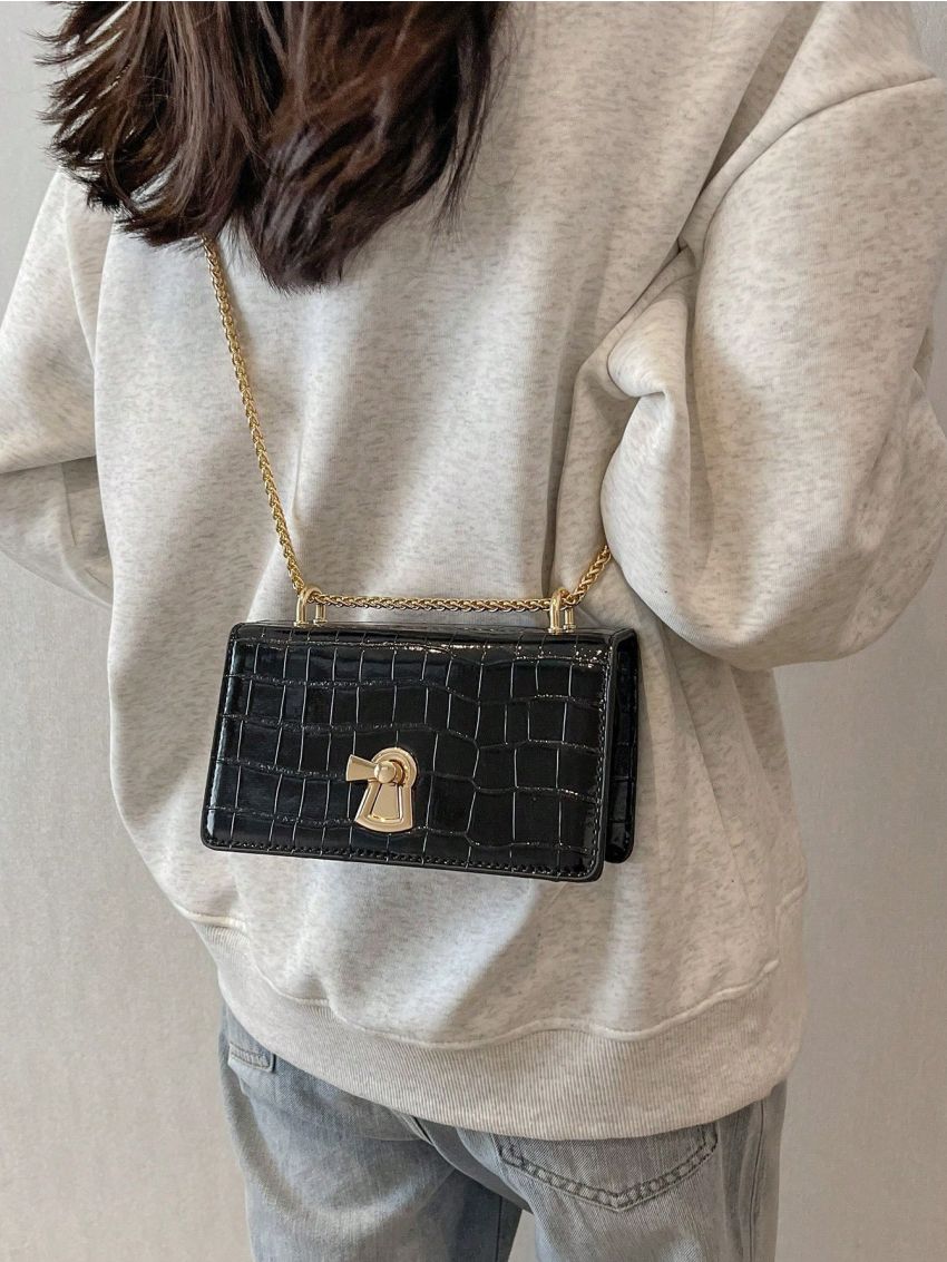Mini Square Bag Crocodile Embossed Chain Strap