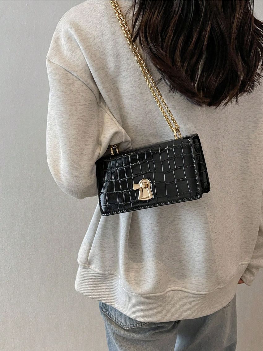 Mini Square Bag Crocodile Embossed Chain Strap