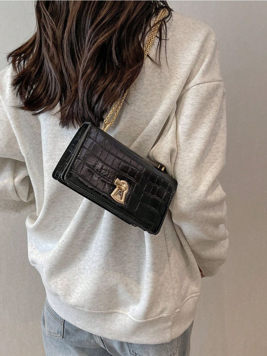 Mini Square Bag Crocodile Embossed Chain Strap