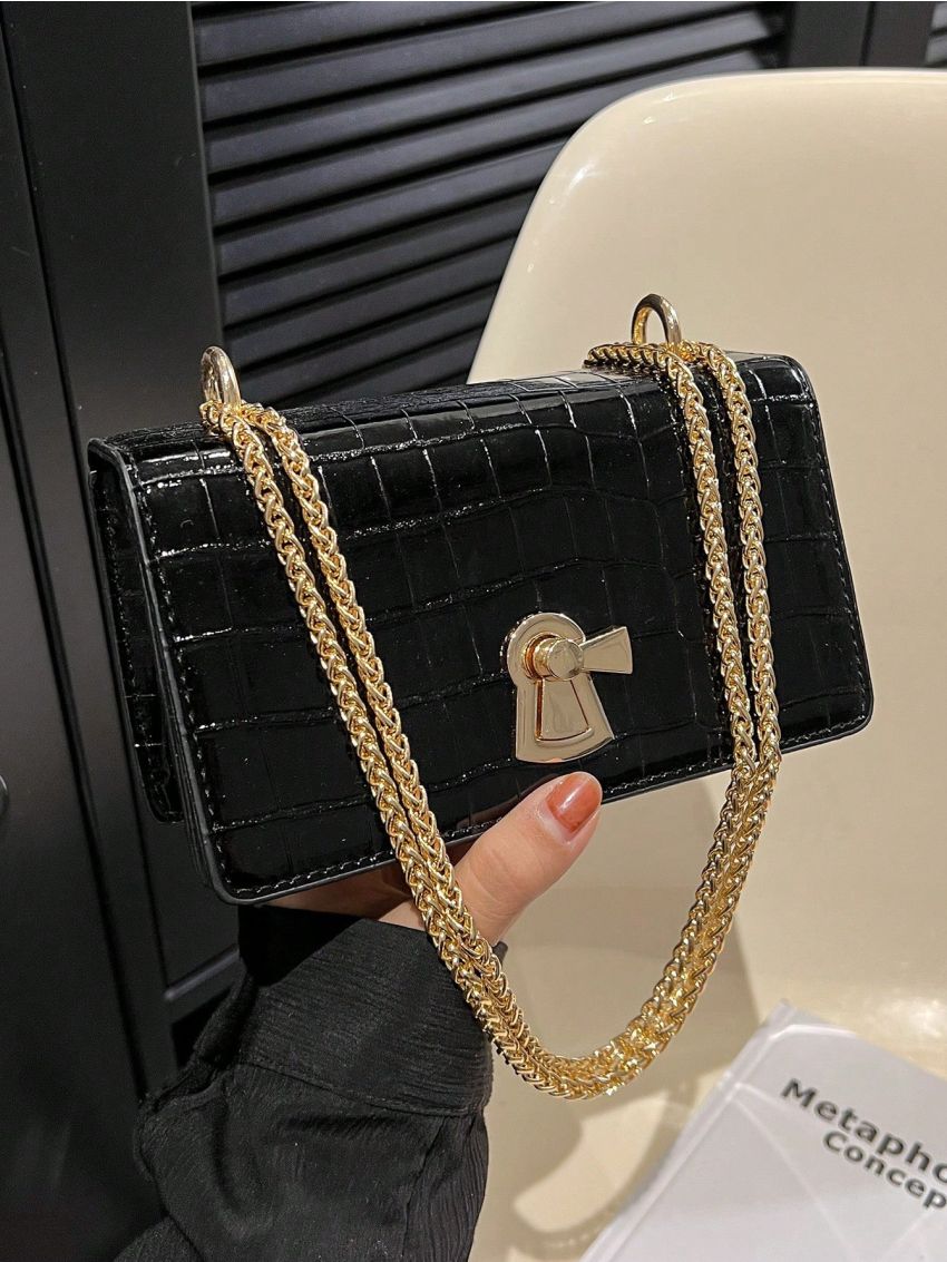 Mini Square Bag Crocodile Embossed Chain Strap