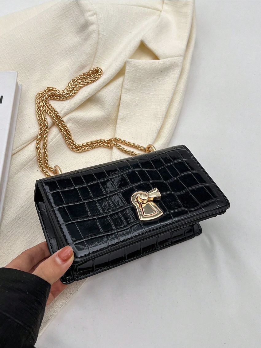 Mini Square Bag Crocodile Embossed Chain Strap