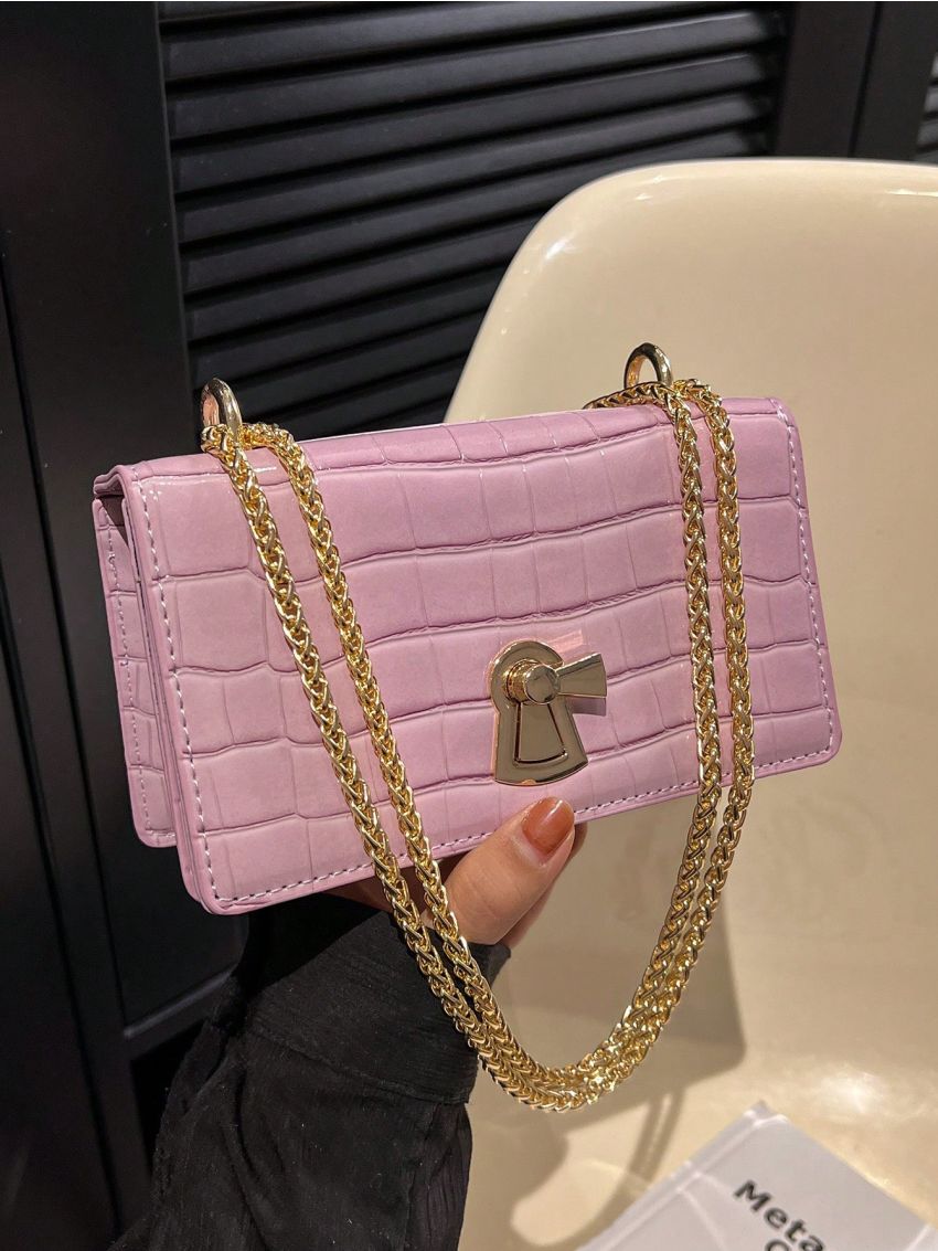 Mini Square Bag Crocodile Embossed Chain Strap