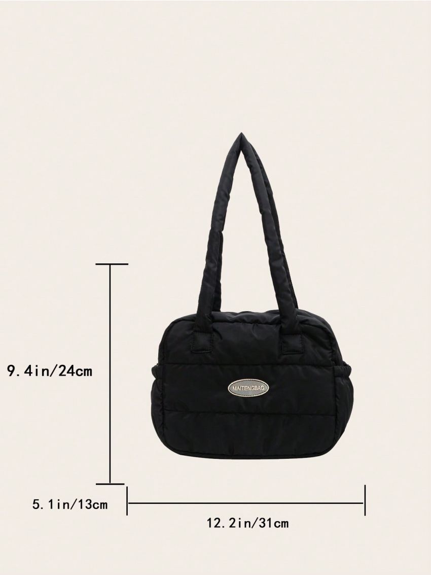 Letter Patch Decor Shoulder Tote Bag