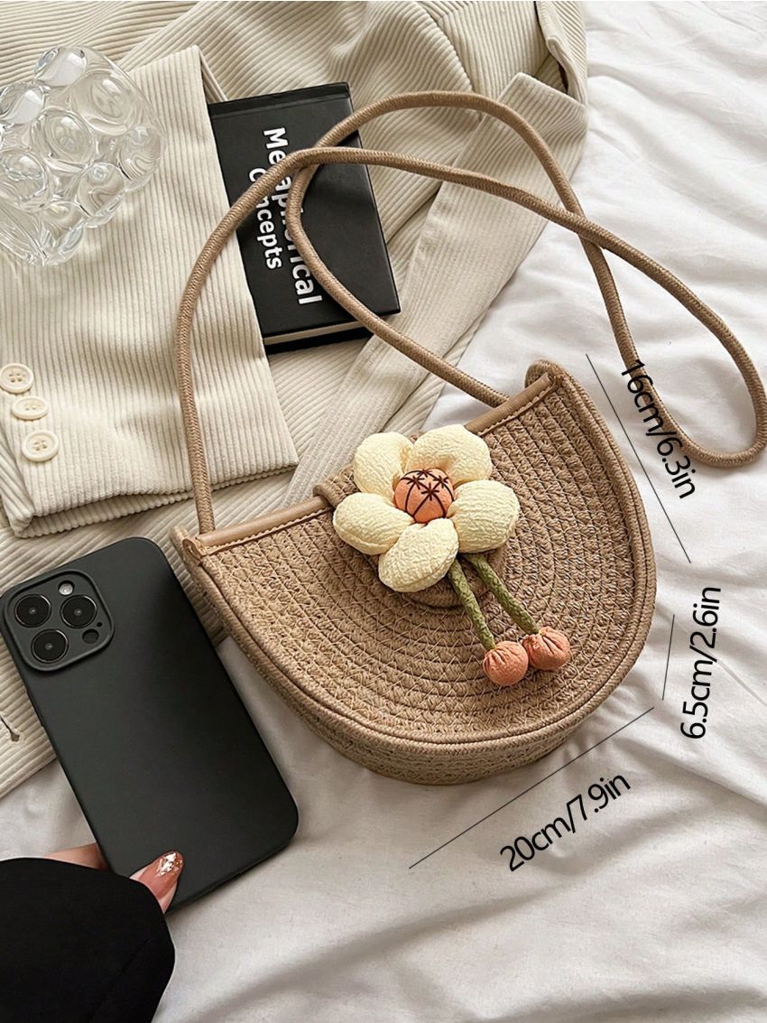 Mini Straw Bag Flower Decor Vacation