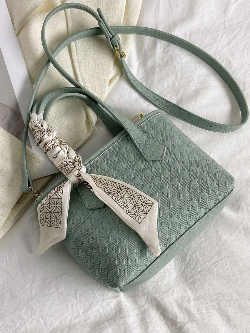 Small Square Bag Houndstooth Embossed Twilly Scarf Decor