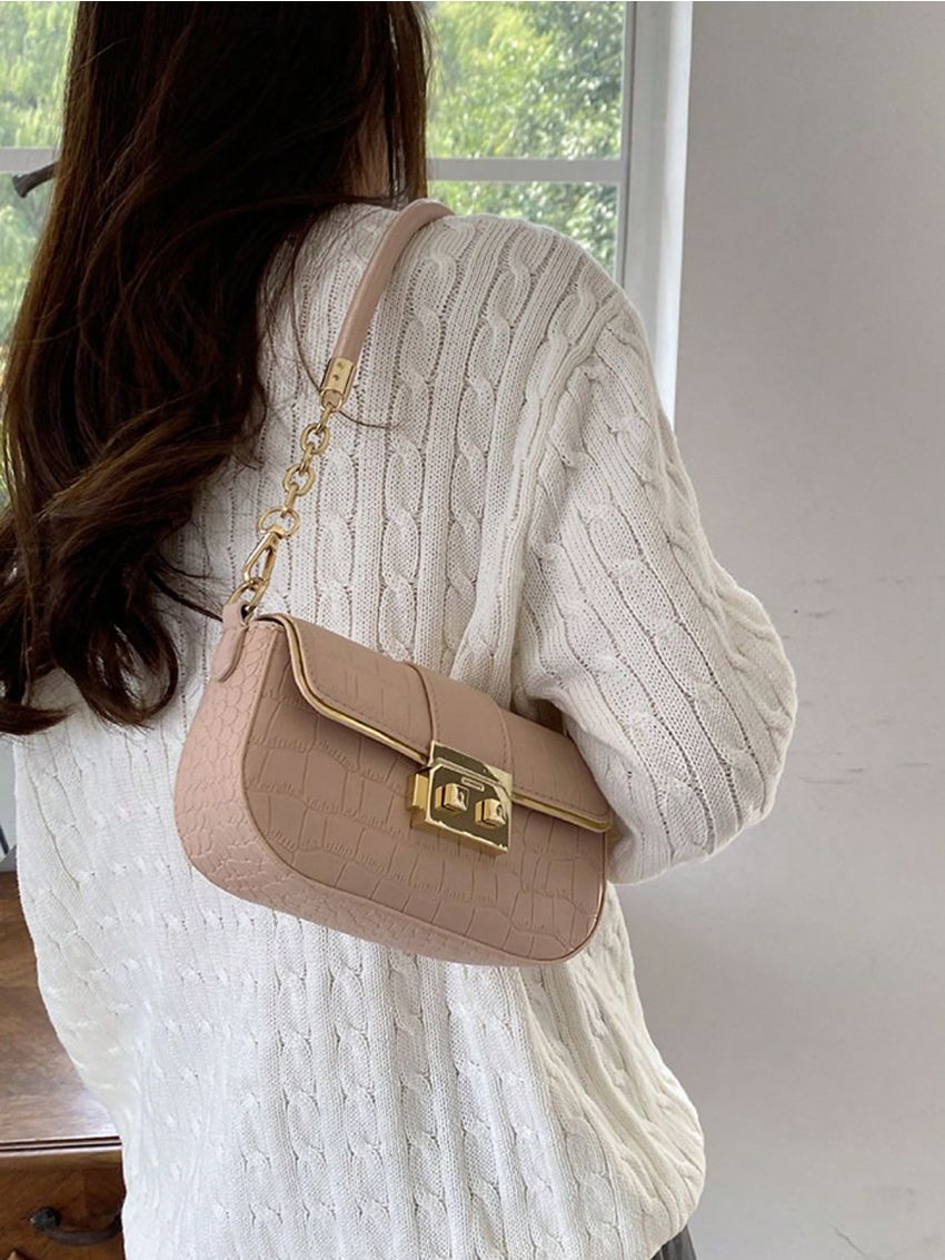 Small Shoulder Bag Crocodile Embossed Flap