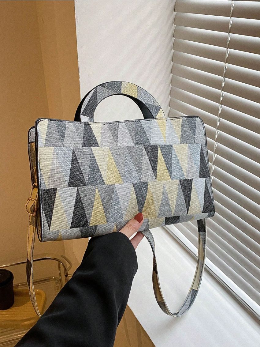 Medium Square Bag Geometric Pattern Double Handle