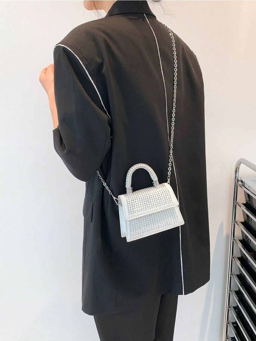 Studded Decor Square Bag Mini Flap