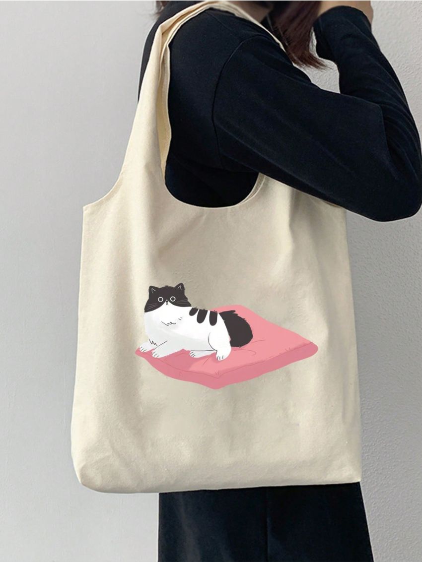 Medium No-closure Shopping Bag Polyester Cat Pattern