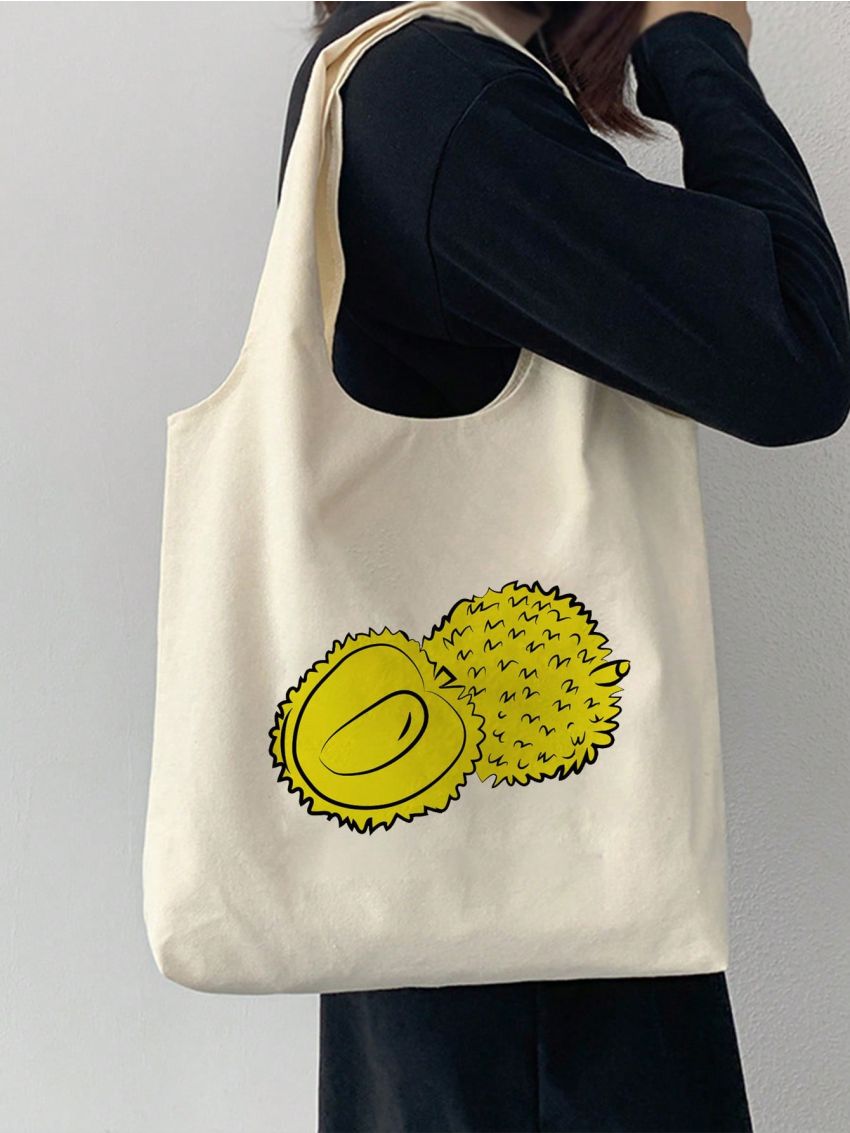 Medium No-closure Shopping Bag Polyester Durian Pattern