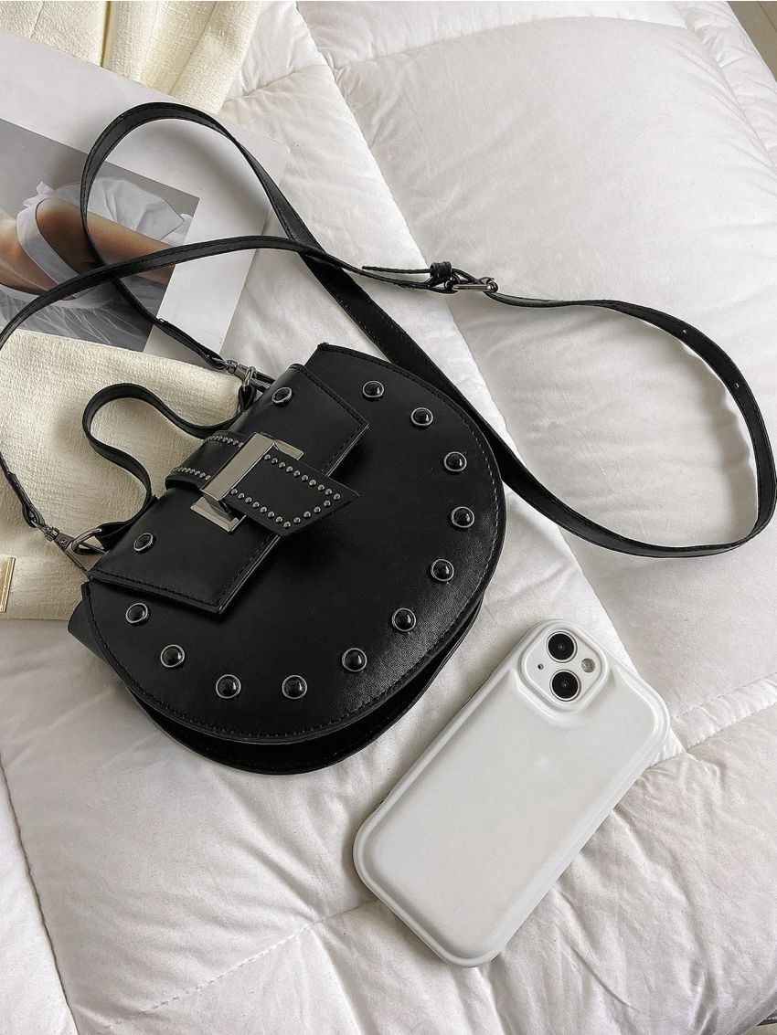 Mini Novelty Bag Punk Studded Decor Top Handle Flap PU