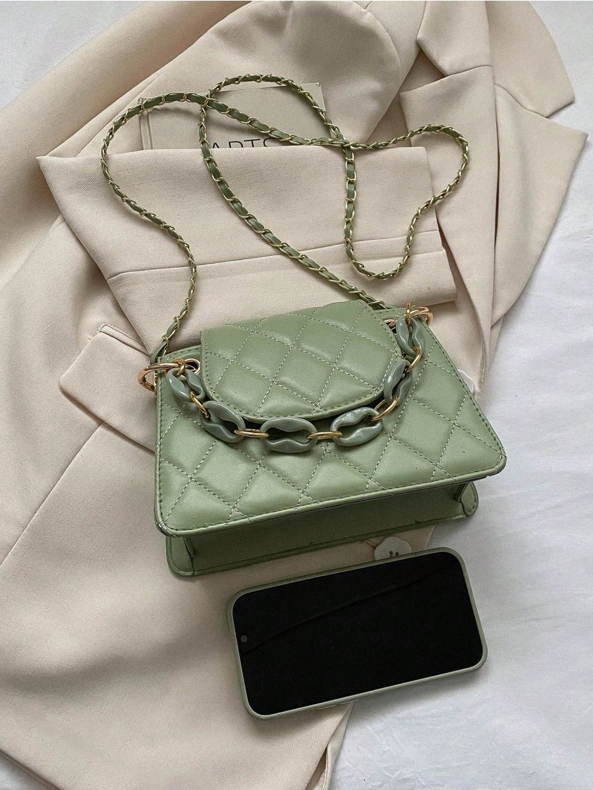 Small Square Bag Quilted Chain Flap