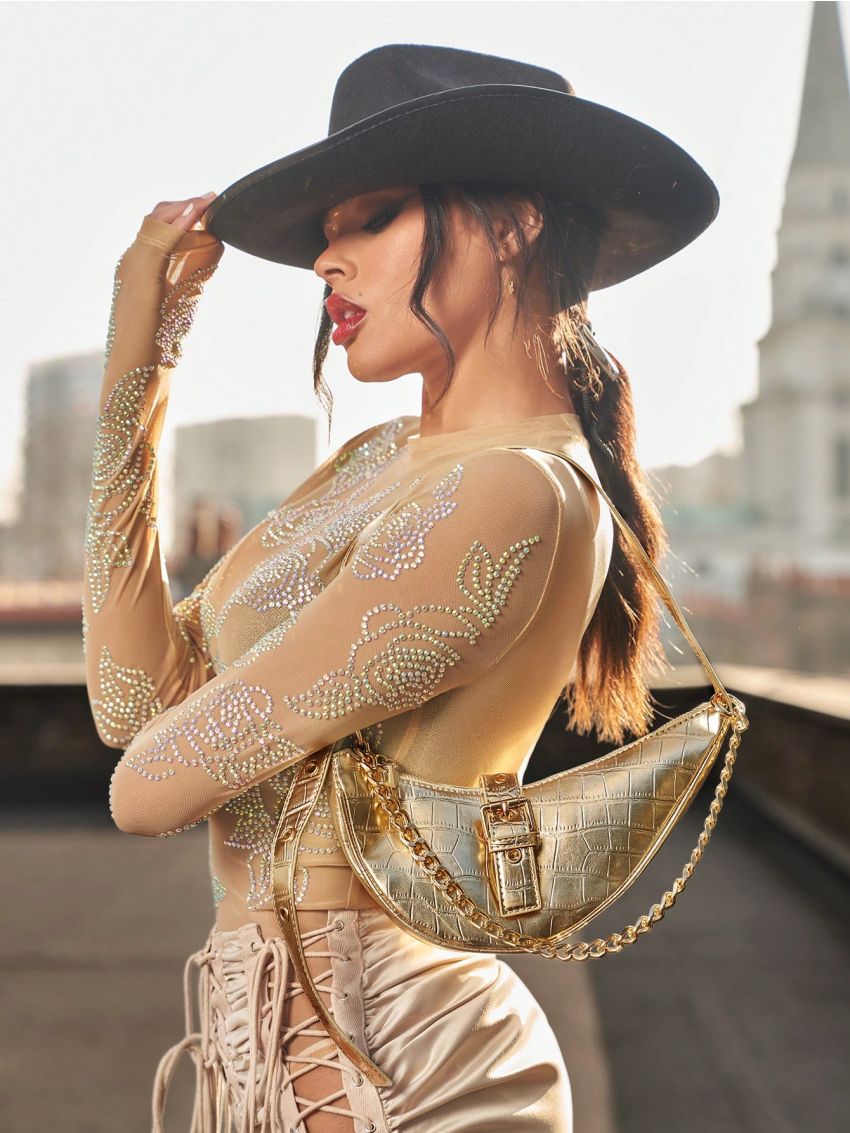 Trending Metallic Crocodile Embossed Saddle Bag