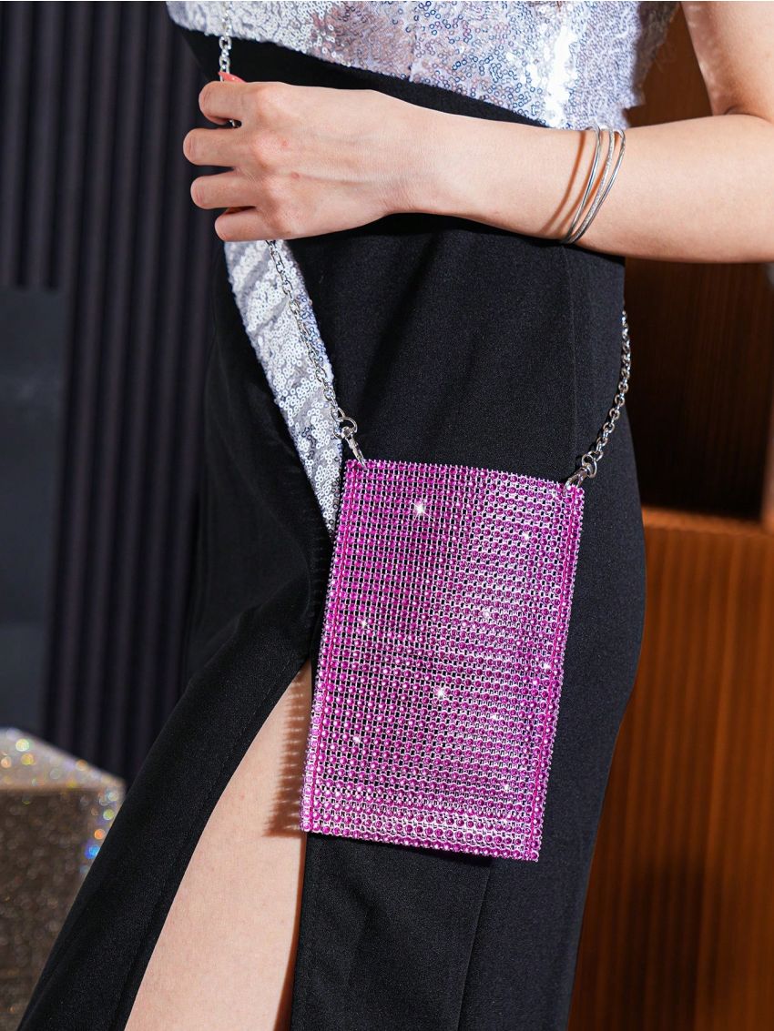 Rhinestone Decor Square Bag Chain Strap for Party