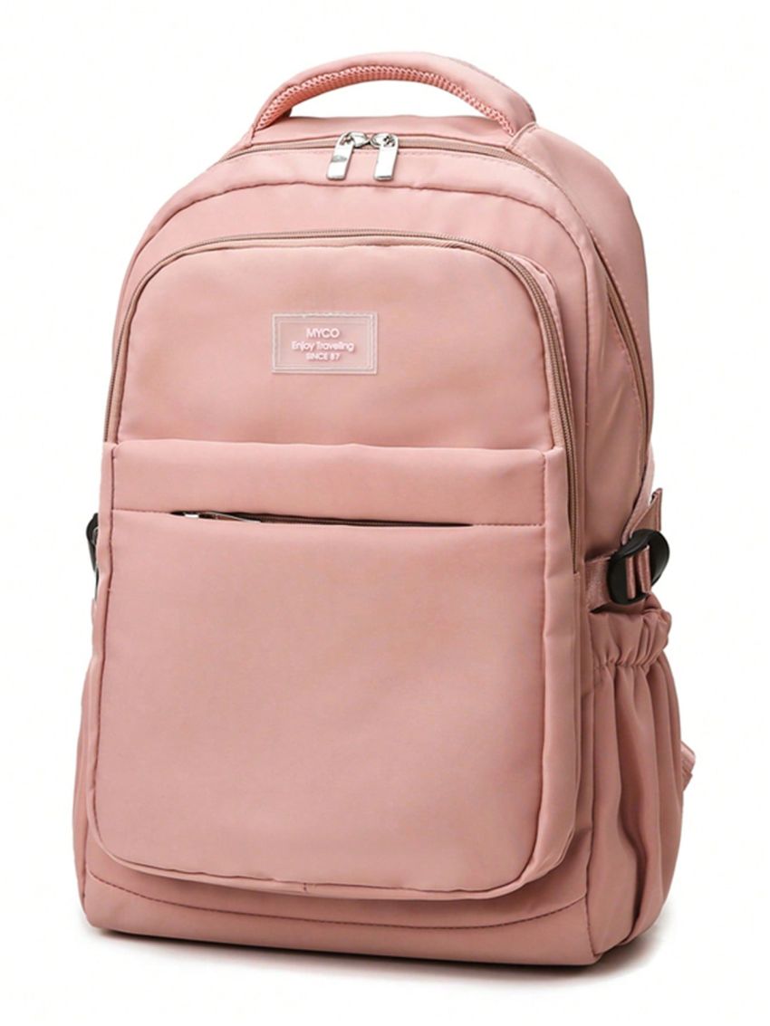 Letter Patch Decor Classic Backpack Zipper Medium